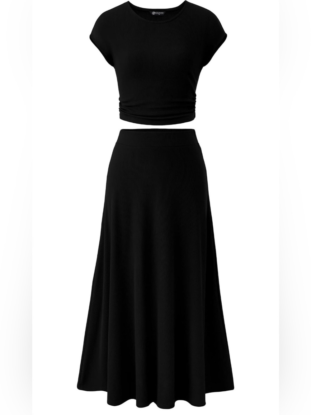 Pretty Garden Classic Black Cap-Sleeve Ribbed Two Piece Set